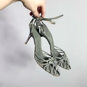 Sportmax Max Mara Silver Metallic Woven Strap High Heeled Sandal